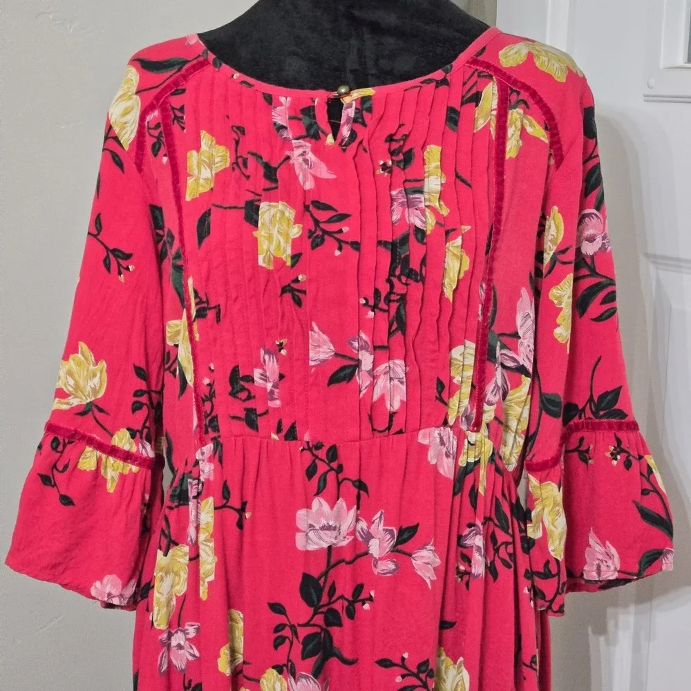Old Navy 3/4 Bell Sleeve Pleated Red Floral Dress Youth XXL (16) Ad Small Travel